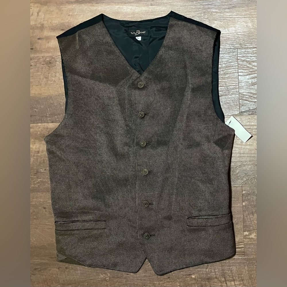 Va Bene brown plaid vintage vest waistcoat NWT men’s size large L USA